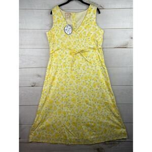 April Cornell Dress S Yellow Floral Midi Boho Country Cottage Faux Wrap NWT